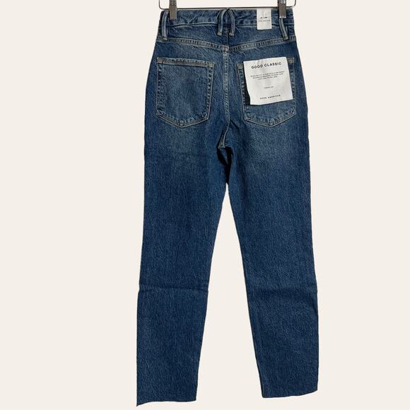 Good American Good Classic High Rise Raw Hem Denim Blue Jeans Size 0/25 NWT - Picture 5 of 7